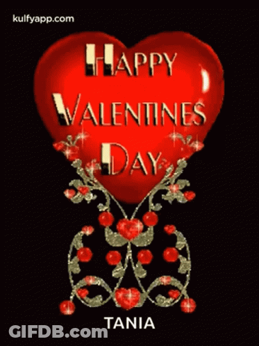 A Red Heart With The Words Happy Valentine 'S Day Tania On It GIF