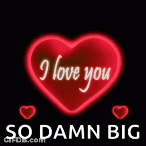 A Red Heart With The Words `` I Love You So Damn Big '' Written Inside Of It GIF
