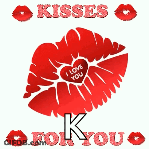A Red Heart With The Words Kisses For You GIF