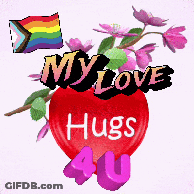 A Red Heart With The Words " My Love Hugs 4U " Written On It GIF