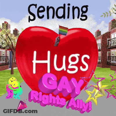 A Red Heart With The Words " Sending Hugs Gay Rights Ally " On It GIF
