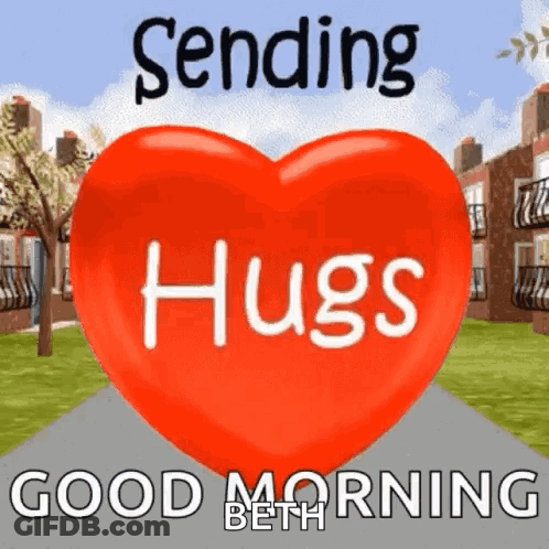 A Red Heart With The Words `` Sending Hugs '' On It GIF