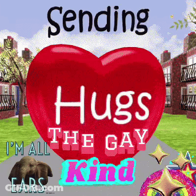 A Red Heart With The Words Sending Hugs The Gay Kind Written On It GIF