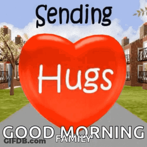 A Red Heart With The Words `` Sending Hugs '' Written On It . GIF