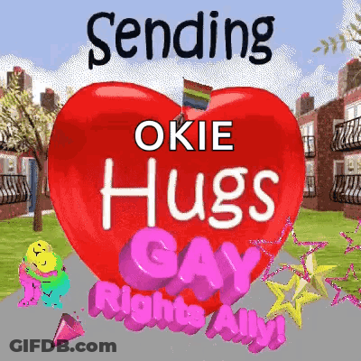 A Red Heart With The Words " Sending Okie Hugs " On It GIF