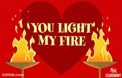 A Red Heart With The Words You Light My Fire Written On It GIF