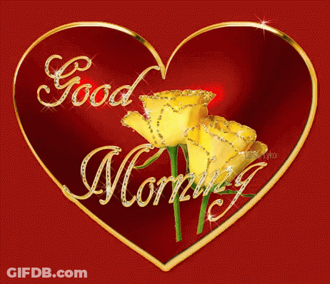 A Red Heart With Yellow Roses And The Words Good Morning On It GIF
