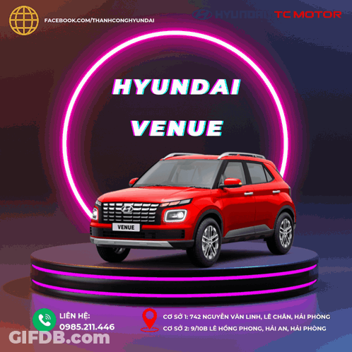 A Red Hyundai Venue Is On A Stage GIF