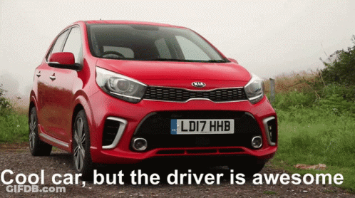 A Red Kia Car Has A License Plate That Says Ldi7 Hhb GIF