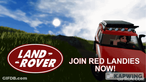 A Red Land Rover Is On A Grassy Hill GIF
