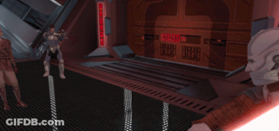 A Red Laser Beam Is Shining On A Sign That Says " Emergency Exit " GIF