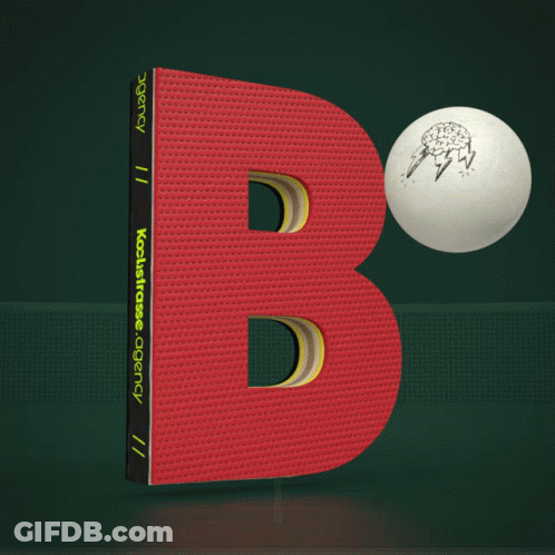 A Red Letter B With A Ping Pong Ball On It GIF