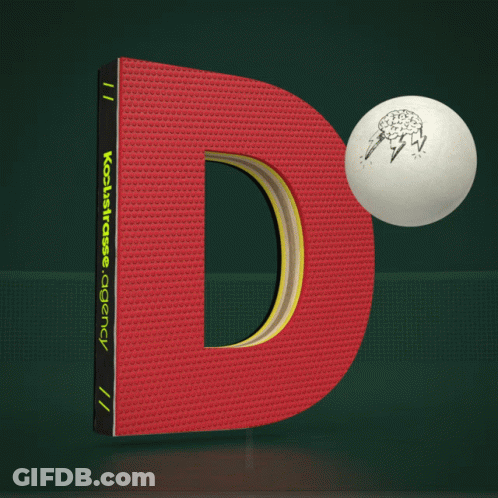 A Red Letter D With A Ping Pong Ball On Top GIF