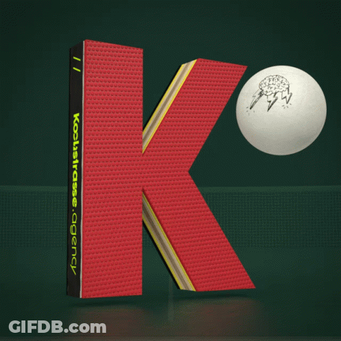 A Red Letter K With A Ping Pong Ball On It GIF