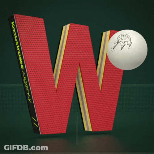 A Red Letter W With A Ping Pong Ball In It GIF