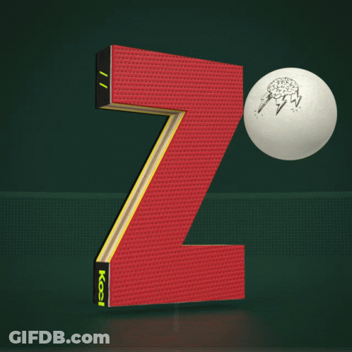 A Red Letter Z Is Next To A White Ball With A Brain On It GIF