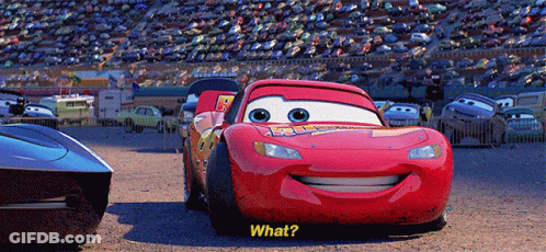 A Red Lightning Mcqueen From Cars Is Smiling And Asking What GIF