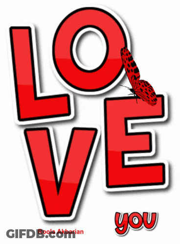 A Red Love Sign With A Butterfly On Top GIF