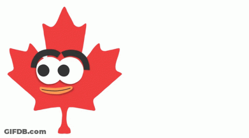 A Red Maple Leaf With A Face And A Speech Bubble That Says Happy Canada Eh GIF