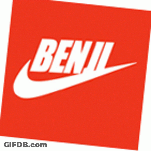 A Red Nike Logo With The Word Benil On It GIF