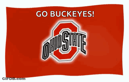 A Red Ohio State Flag With The Words Go Buckeyes GIF