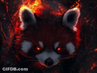 Red Panda With Glowing Red Eyes Surrounded By Flames GIF