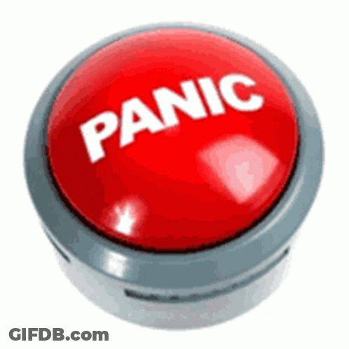 A Red Panic Button With A Silver Rim GIF