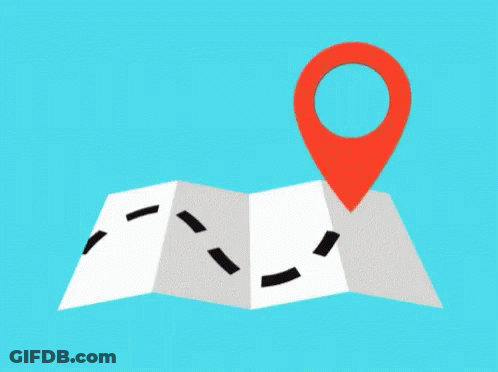 A Red Pin Is Sitting On Top Of A Folded Map On A Blue Background . GIF