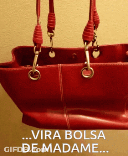 A Red Purse With The Words Vira Bolsa De Madame On The Bottom GIF