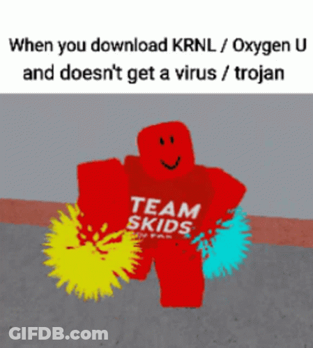A Red Roblox Character With A Shirt That Says Team Skids GIF