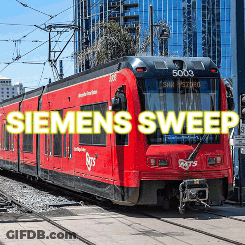 A Red Siemens Sweep Train Is Going To San Diego GIF