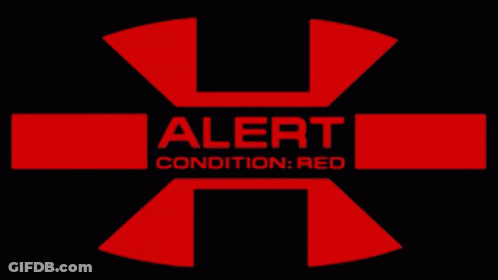 A Red Sign That Says Alert Condition: Red On A Black Background GIF