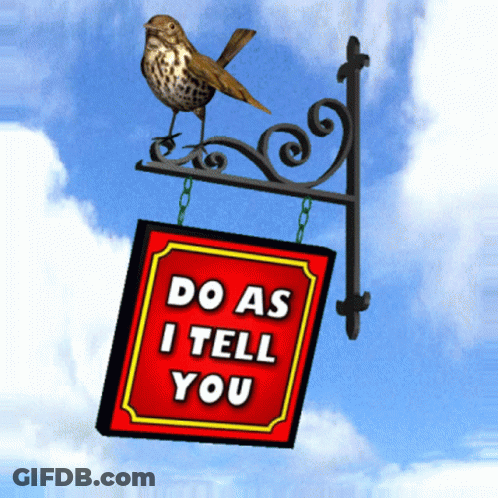 A Red Sign That Says Do As I Tell You GIF