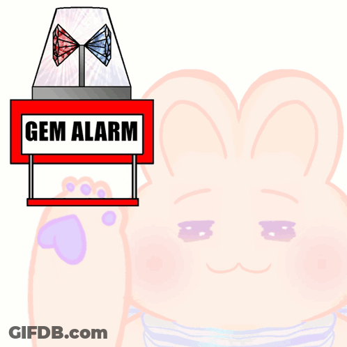 A Red Sign That Says Gem Alarm Next To A Pink Bunny GIF