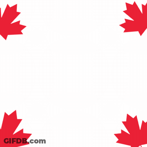A Red Sign That Says Happy Canada Day With Maple Leaves Around It GIF