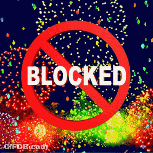 A Red Sign With The Word Blocked In White GIF