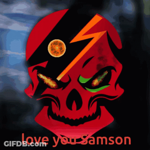 A Red Skull With A Lightning Bolt On It And The Words Love You Samson GIF