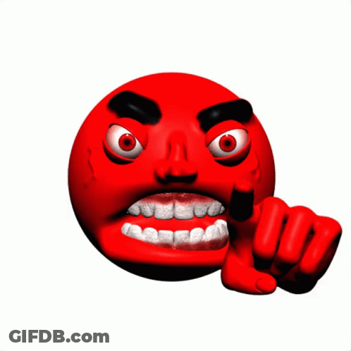 A Red Smiley Face Is Pointing At The Camera With A Fist GIF