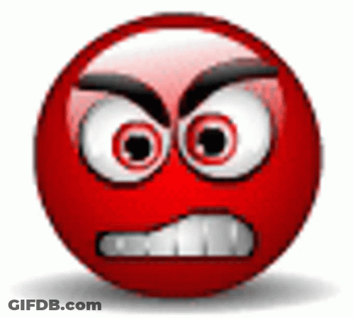 A Red Smiley Face With A Very Angry Expression And Big Eyes . GIF