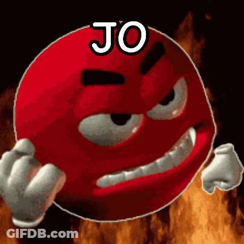 A Red Smiley Face With The Word Jo Written Above It GIF