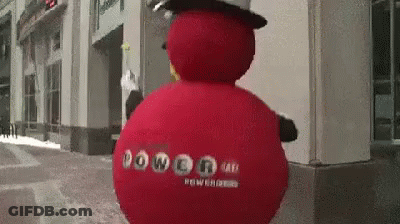 A Red Snowman With The Word Lotto On It GIF