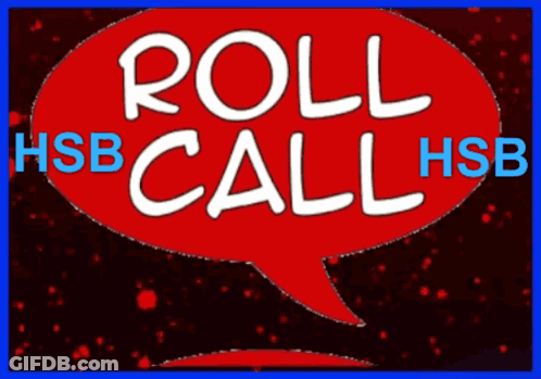 A Red Speech Bubble That Says " Roll Call " GIF