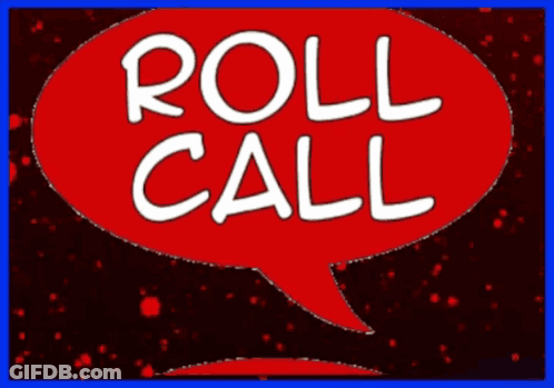 A Red Speech Bubble That Says Roll Call GIF