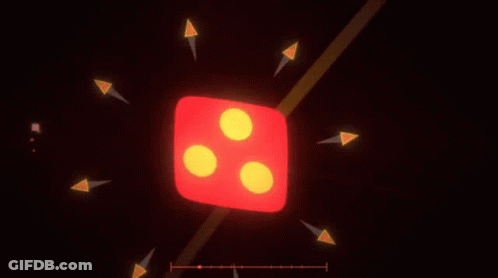 A Red Square With Four Yellow Circles On It GIF