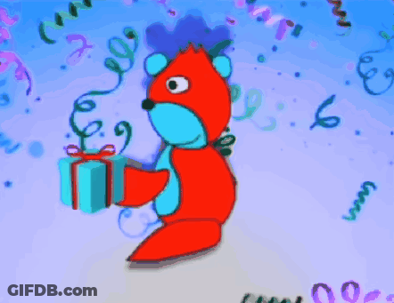 A Red Teddy Bear Holding A Blue Gift Box GIF