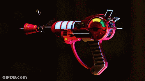 A Red Toy Gun With A Lightning Bolt On The Top GIF