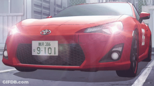 A Red Toyota Car With A License Plate That Says 9-101 GIF