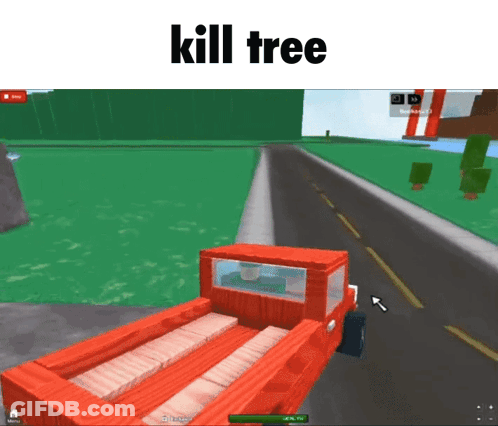 Red Truck Driving With Kill Tree Text GIF