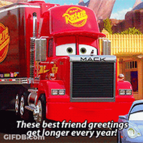 A Red Truck With The Word Mack On The Front GIF