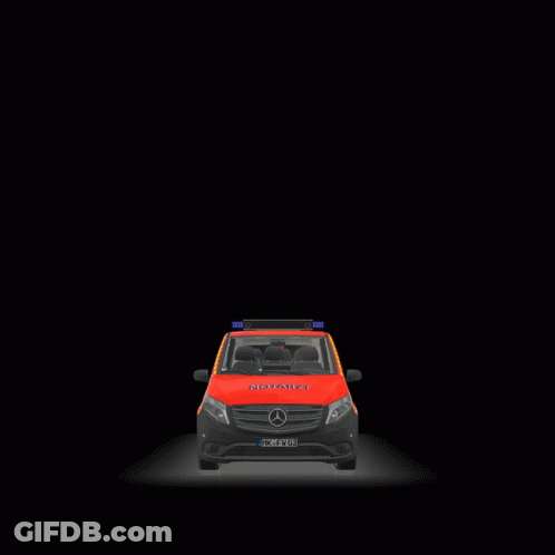 A Red Van With Feuerwehr Iserlohn Written On The Side GIF